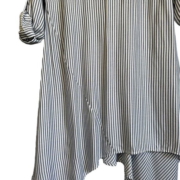 Lagenlook Cupio Asymmetrical Hem Navy Striped Cuff Sleeve Tunic Top - Picture 10 of 14